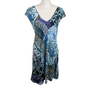 Jams World | Tabe Tahitea Blue Black Print V Neck Dress